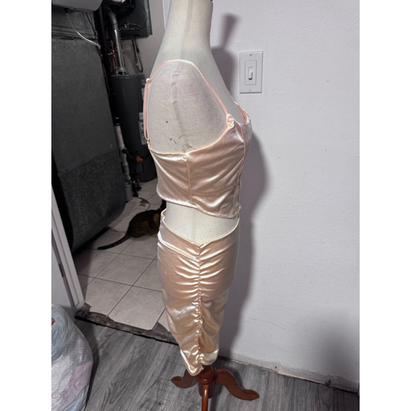 Dress or skirt 2 pc. Gold pink rose sz medium Vietnam shiny silky strap zipper - Picture 6 of 9